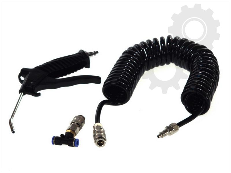 Coiled cord with a pneumatic gun to cab