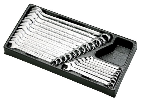 Flat key set of combination wrenches